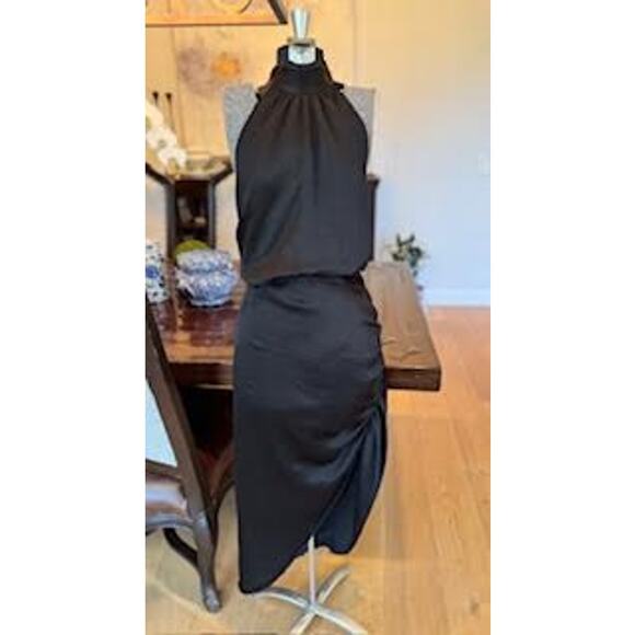 Veronica Beard Dress Sz 16 Women’s Black Silk Halter Asymmetrical Cocktail Gown - Picture 2 of 12